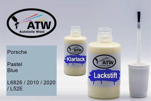 Porsche, Pastel Blue, L6826 / 2010 / 2020 / L52E: 20ml Lackstift + 20ml Klarlack - Set, von ATW Autoteile West.